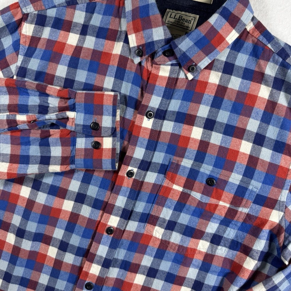 LL Bean Flannel Shirt Men's S Slightly Fitted Red Blue White Plaid Cabincorp